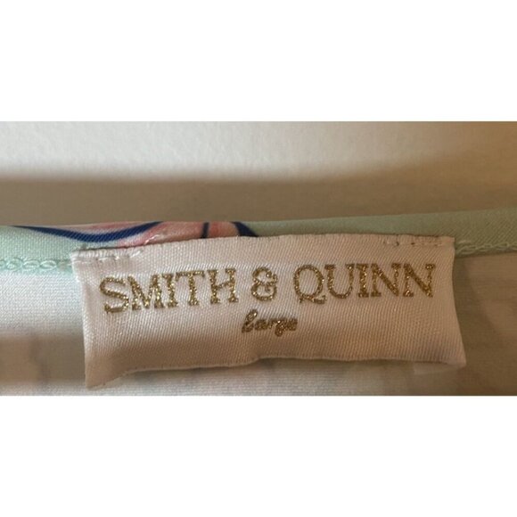 Smith & Quinn Dress Stretch Flutter Sleeve Green Pink Yellow Floral Large - Picture 2 of 5